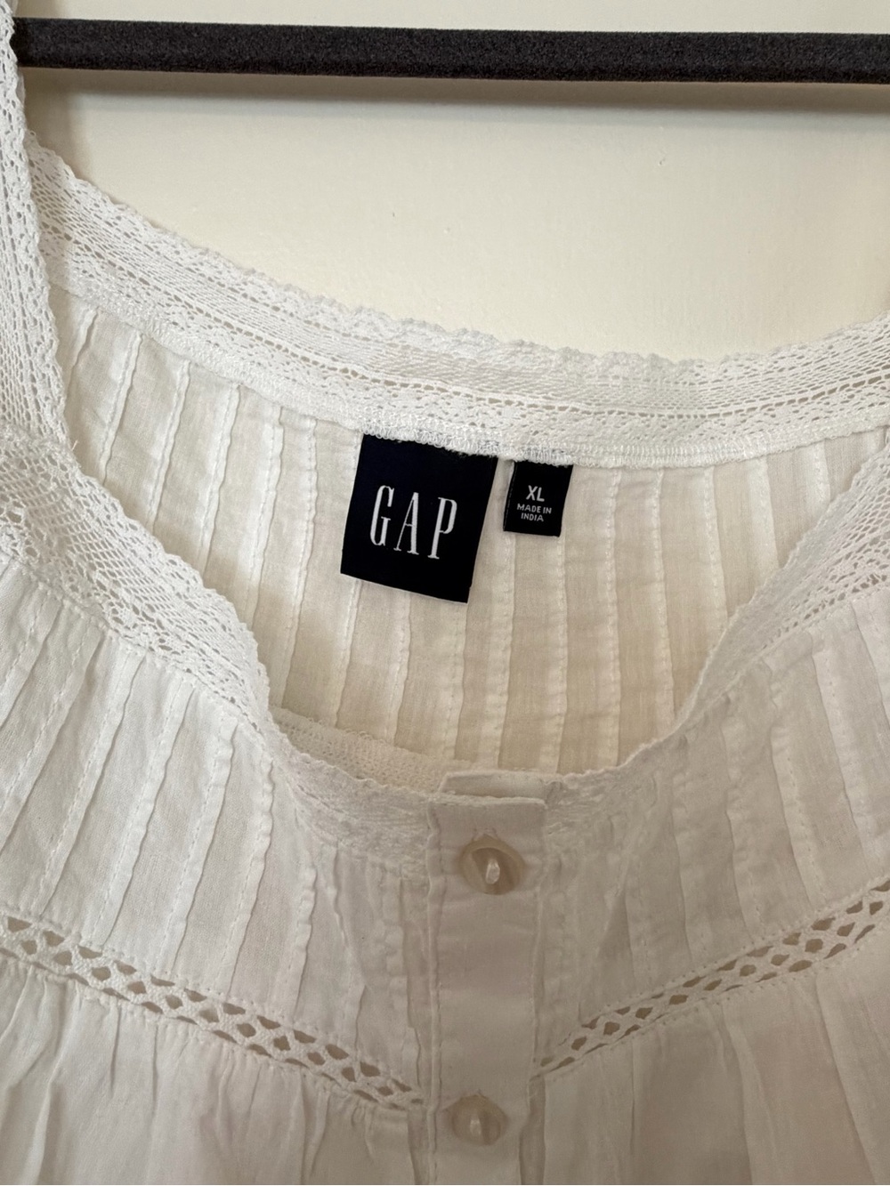 GAP White Lace-Trim Square Neck Button-Front Blouse - Picture 3 of 4